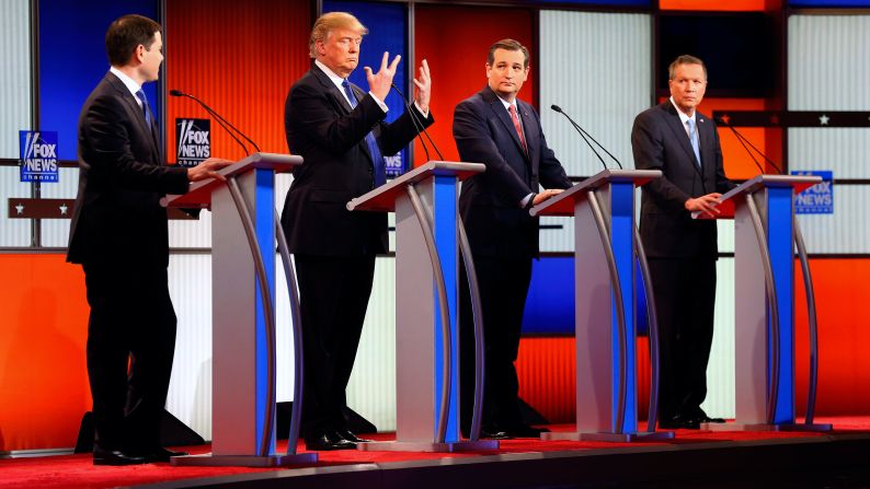 Trump holds up his hands during a Republican debate in Detroit on March 3, 2016. Trump assured American voters that despite what Rubio had suggested, <a href="index.php?page=&url=http%3A%2F%2Fwww.cnn.com%2F2016%2F03%2F03%2Fpolitics%2Fdonald-trump-small-hands-marco-rubio%2F" target="_blank">there was "no problem" with the size of his hands</a> -- or anything else.