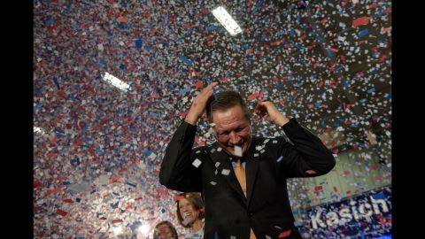 Kasich celebrates his Ohio primary victory on March 15, 2016. It was the only win of his campaign.