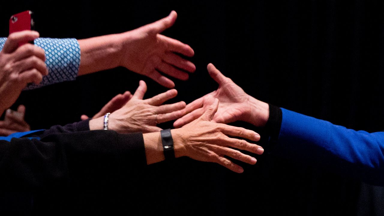 Clinton shakes hands during a campaign event in Wilmington, Delaware, on April 25, 2016.