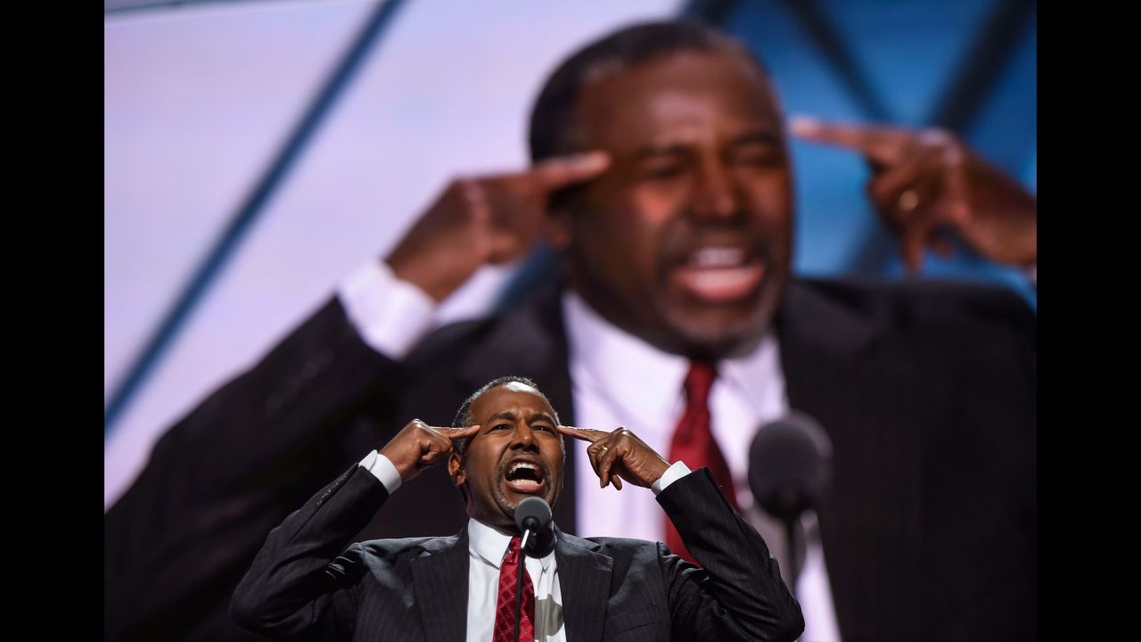 Carson speaks on the second day of the Republican National Convention. The former presidential candidate said Trump skeptics who would vote for Clinton are "not using their God-given brain to think about what they're saying. ... She'll be appointing people who will have an effect on us for generations. And America may never recover."