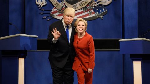 Alec Baldwin plays Trump and Kate McKinnon plays Clinton in a "Saturday Night Live" skit on October 1, 2016.