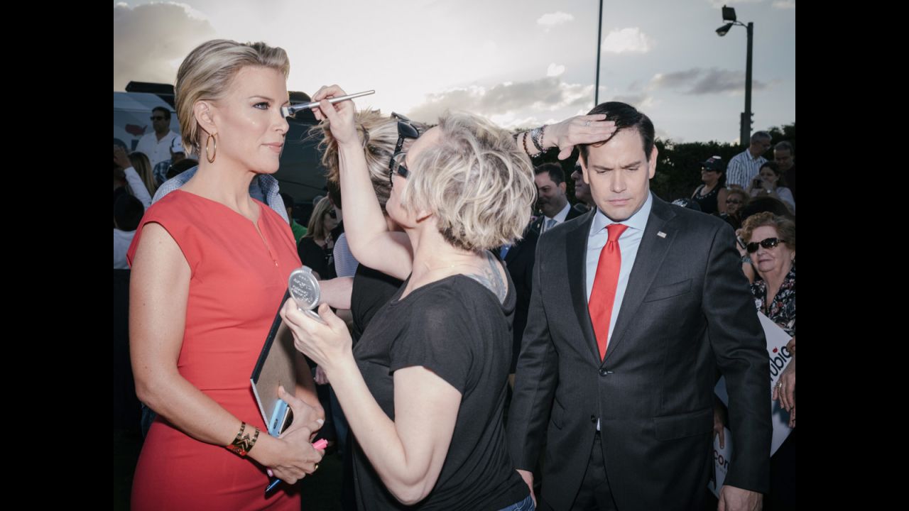 Rubio and Fox News anchor Megyn Kelly are touched up before an interview in Hialeah, Florida, on March 9, 2016. Rubio <a href="http://www.cnn.com/2016/03/15/politics/marco-rubio-drops-out/" target="_blank">dropped out of the race</a> a week later after losing in his home state.