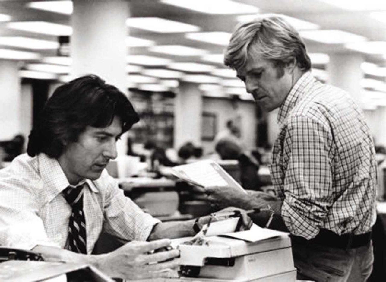 Robert Redford and Dustin Hoffman as star as Bob Woodward and Carl Bernstein as they investigate the Watergate scandal in <strong>"All the President's Men." </strong>