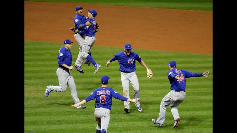 The Chicago Cubs celebrate after defeating the Cleveland Indians in Game 7 of the World Series on Thursday, November 3. The Cubs won 8-7 in 10 innings to win the series 4-3. The billy goat curse is dead. The Chicago Cubs are World Series champions at long last, winning their first Fall Classic <a href="index.php?page=&url=http%3A%2F%2Fwww.cnn.com%2F2016%2F10%2F25%2Fsport%2Fgallery%2Flast-cubs-world-series-win%2Findex.html" target="_blank">in 108 years</a>. 