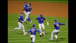 The Chicago Cubs celebrate after Game 7 of the Major League Baseball World Series against the Cleveland Indians Thursday, Nov. 3, 2016, in Cleveland. The Cubs won 8-7 in 10 innings to win the series 4-3.(AP Photo/Gene J. Puskar)