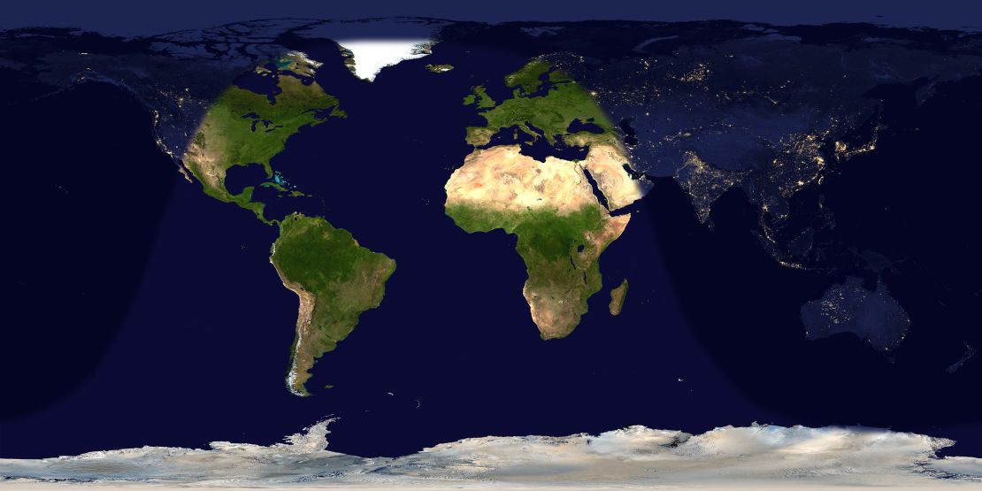 Day and night across the Earth at 1:50 p.m. UTC/GMT on November 14, 2016. 