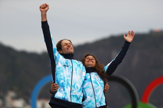 Santiago Lange won gold with Cecilia Carranza Saroli for Argentina in the Nacra 17 mixed class at the Rio Olympics.