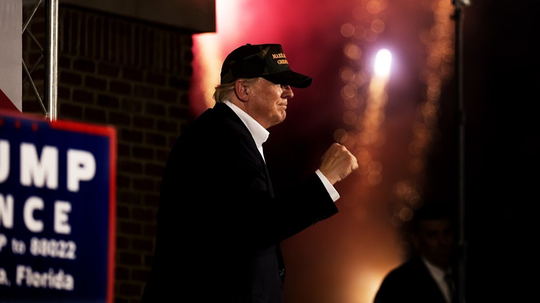 Trump gestures in Pensacola on November 2.