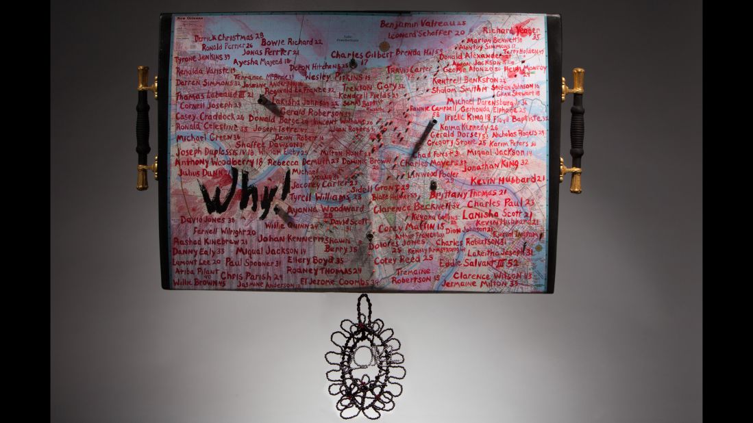 Ron Bechet created "Why (Is it Easier to Get a Gun than an Education, a Gun Instead of Help?)" in 2014, inspired by the cries of victims' mothers, who often scream "why?" when they hear the news. The names are of those who were killed in New Orleans between January and September 2014.