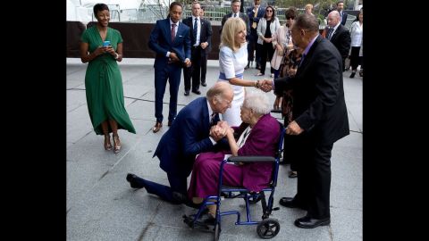 Biden <a href="https://www.instagram.com/p/BKwLJycDmd2/?hl=en" target="_blank" target="_blank">greets Ruth Bonner,</a> a 99-year-old daughter of a young slave who escaped to freedom, as he and his wife attend the September 2016 opening of the Smithsonian National Museum of African American History and Culture.