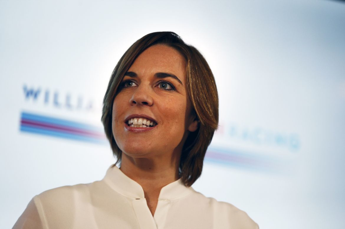 Team principal Claire Williams speaking at the unveiling of the 2017 driver line-up at the team's headquarters in Grove, Oxfordshire.