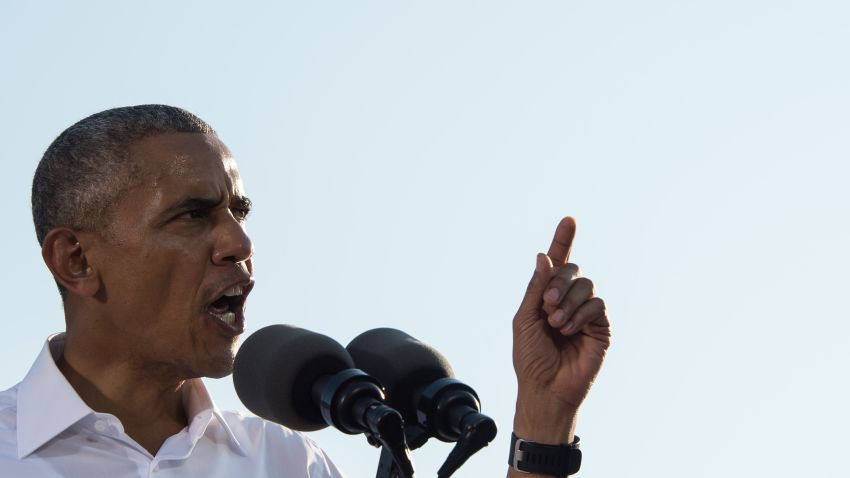 US President Barack Obama speaks at a rally for Democratic presidential candidate Hillary Clinton at the University of North Carolina in Chapel Hill on November 2, 2016. 