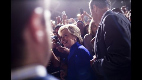 Clinton smiles as she greets supporters in Phoenix on November 2.
