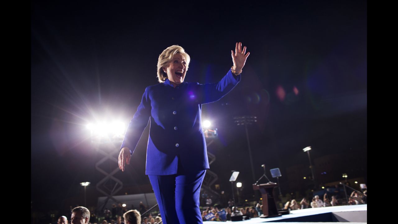 Clinton waves in Phoenix on November 2.