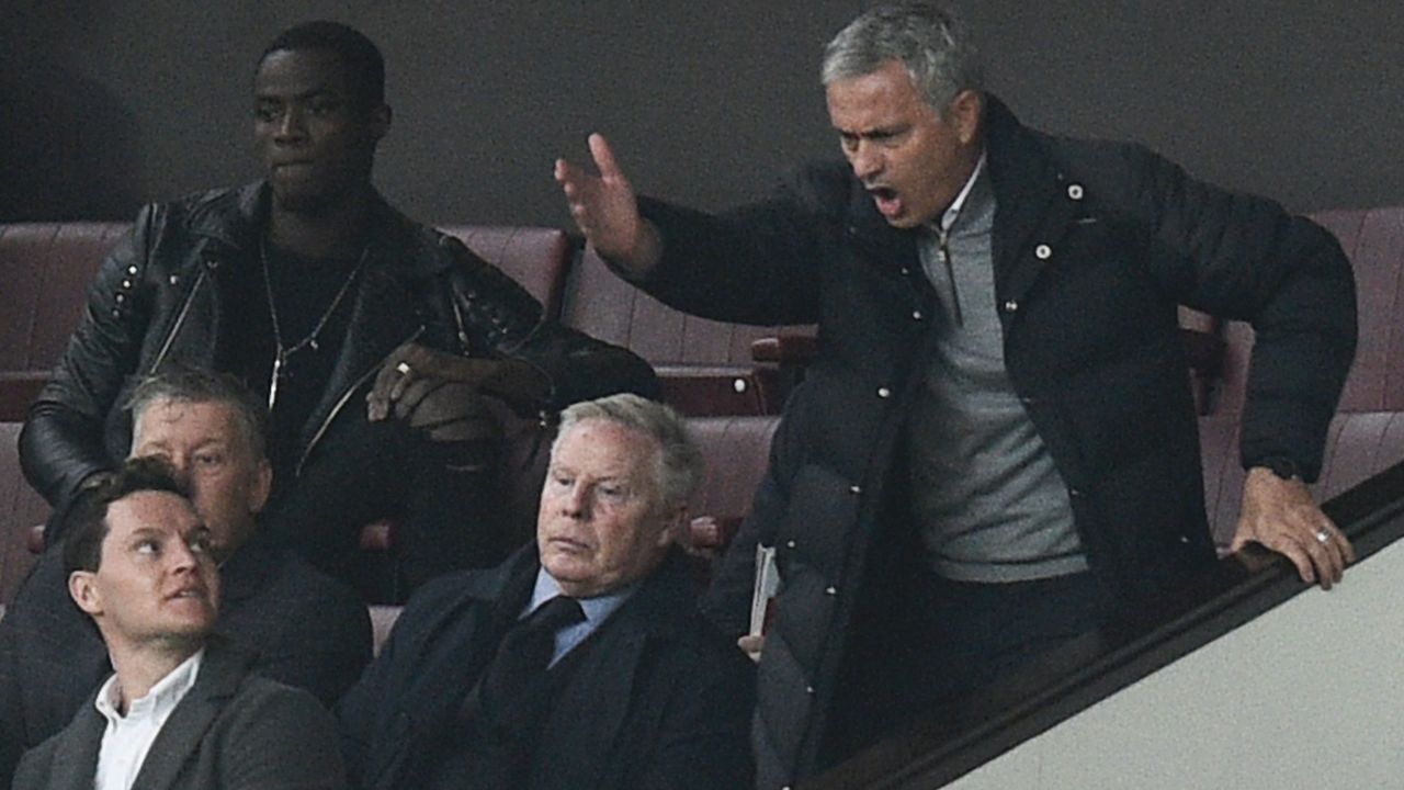 Mourinho was forced to watch the goalless draw with Burnley from the stands after a disagreement with the officials.