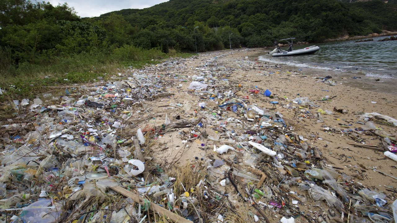 Trash washed up on the beach in Sok Ku Wan, Hong Kong.