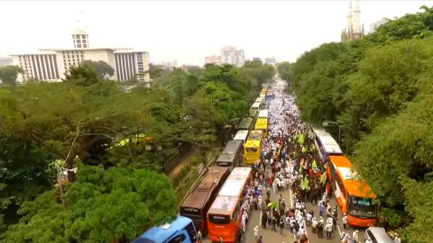 The rally started at Istiqlal Mosque and ends at the Presidential palace.
