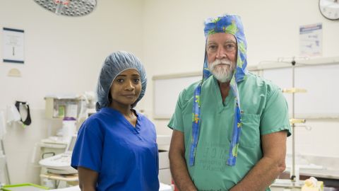 Kamilah Dowling, pediatric neurosurgery nurse practitioner, with Dr. James Goodrich.