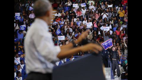 A Trump supporter <a href="http://www.cnn.com/2016/11/04/politics/obama-north-carolina-donald-trump-protester/" target="_blank">interrupts President Obama's speech</a> during a Clinton campaign rally in Fayetteville, North Carolina, on November 4, 2016. Obama rebuked the crowd for shouting down the protester, saying "we live in a country that respects free speech." He added that the man looked like he possibly served in military and that "we ought to respect that." The episode lasted for more than a minute before the Trump supporter was escorted from the venue.
