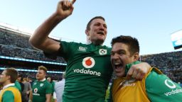 Donnacha Ryan of Ireland celebrates his team's historic 40-29 victory over the All Blacks at Soldier Field.