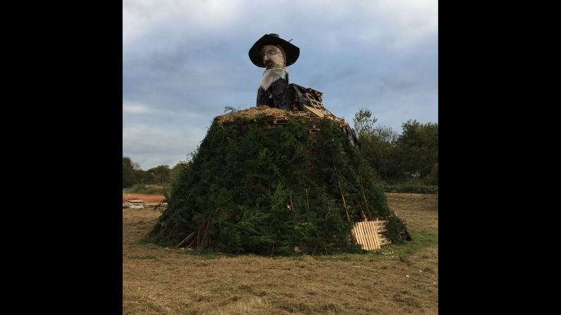 The town of Lewes in southern England is one of many to hold a Guy Fawkes or Bonfire Night celebration on November 5, but is particularly known for making elaborate effigies that are paraded in front of big crowds. Here, an effigy of Fawkes sits atop a bonfire that will be lit later that night.