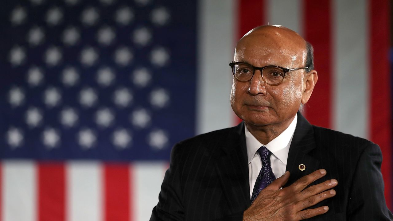 Khizr Khan looks on during a campaign rally with Democratic presidential nominee former Secretary of State Hillary Clinton at The Armory on November 6, 2016 in Manchester, New Hampshire.