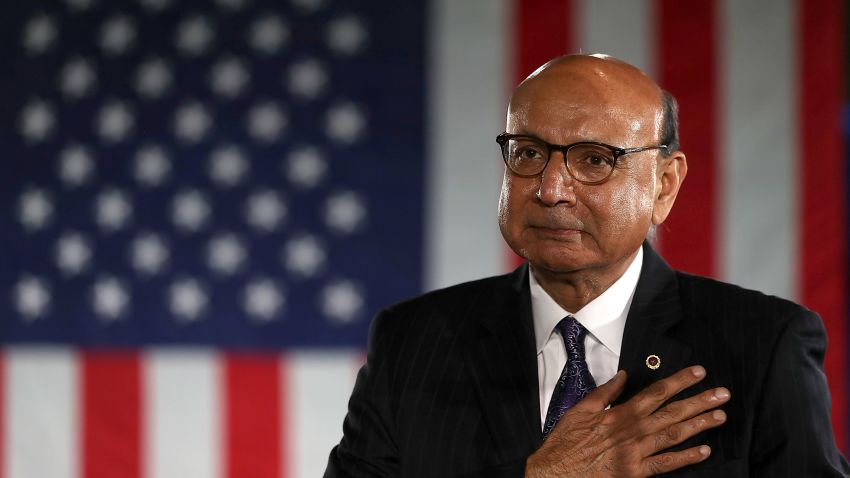 Khizr Khan looks on during a campaign rally with Democratic presidential nominee former Secretary of State Hillary Clinton at The Armory on November 6, 2016 in Manchester, New Hampshire. 