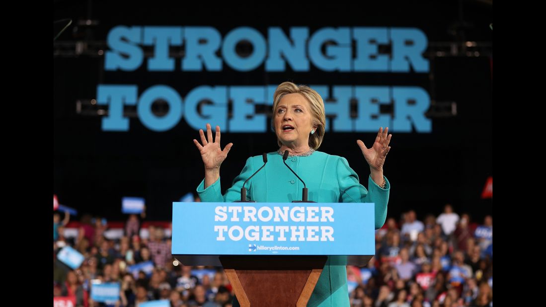 Clinton addresses a campaign rally in Cleveland on November 6, two days be