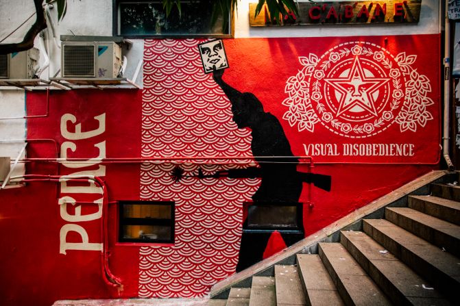 This image by Fairey appeared on Hong Kong streets to coincide with a large exhibition of his works.