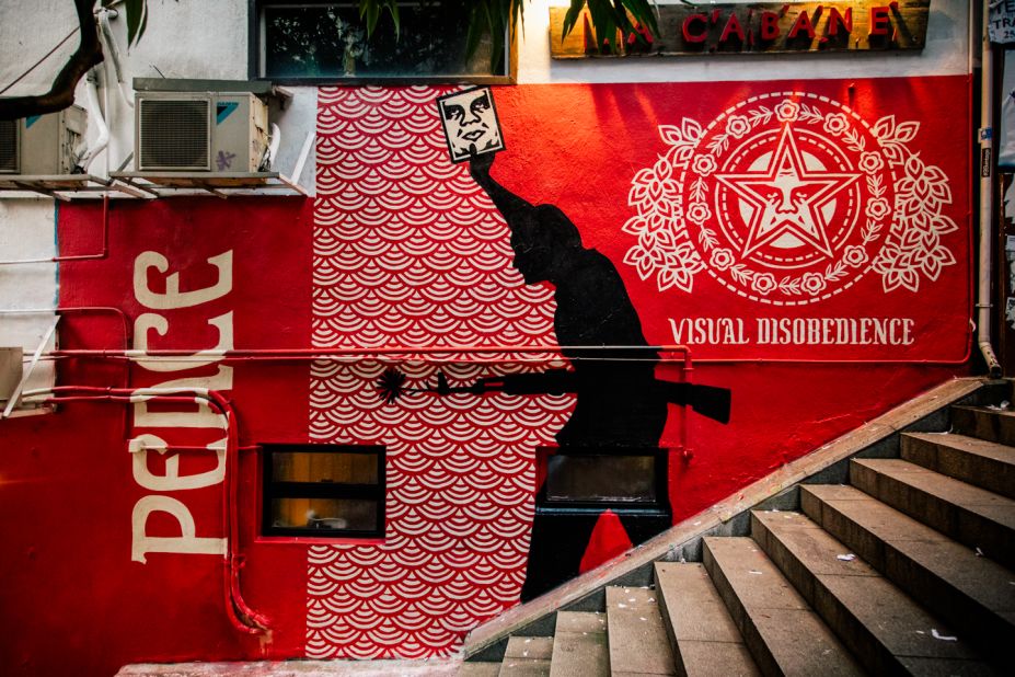 This image by Fairey appeared on Hong Kong streets to coincide with a large exhibition of his works. 