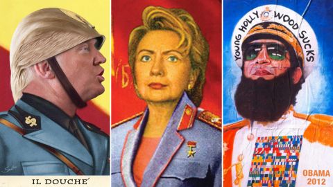 Sabo depicts Hillary Clinton as a Soviet Union leader, Donald Trump as Italy's Benito Mussolini and President Barack Obama as Gen. Aladeen from the film, "The Dictator."
