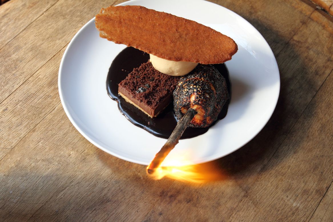 The restaurant was awarded its first Michelin star in 2010. Pictured, its "smores en fuego," <em>Photo courtesy Mark Rywelski.</em>