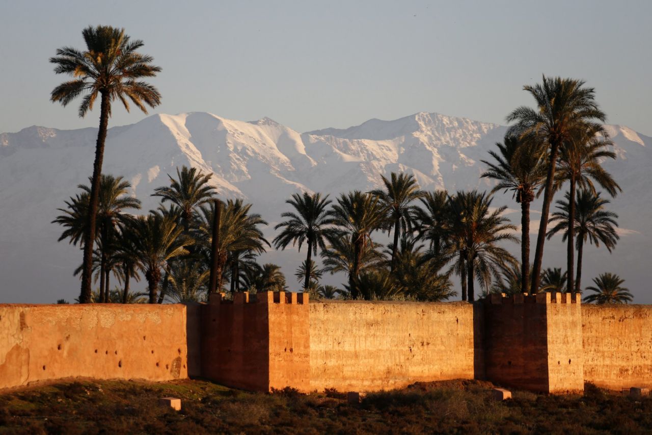 The Atlas Mountains stand between Marrakech (pictured) and the Sahara. Fifty miles from the city is the country's premier resort Oukaimeden, where weekenders and daytrippers buckle up and explore the relatively quiet ski area.