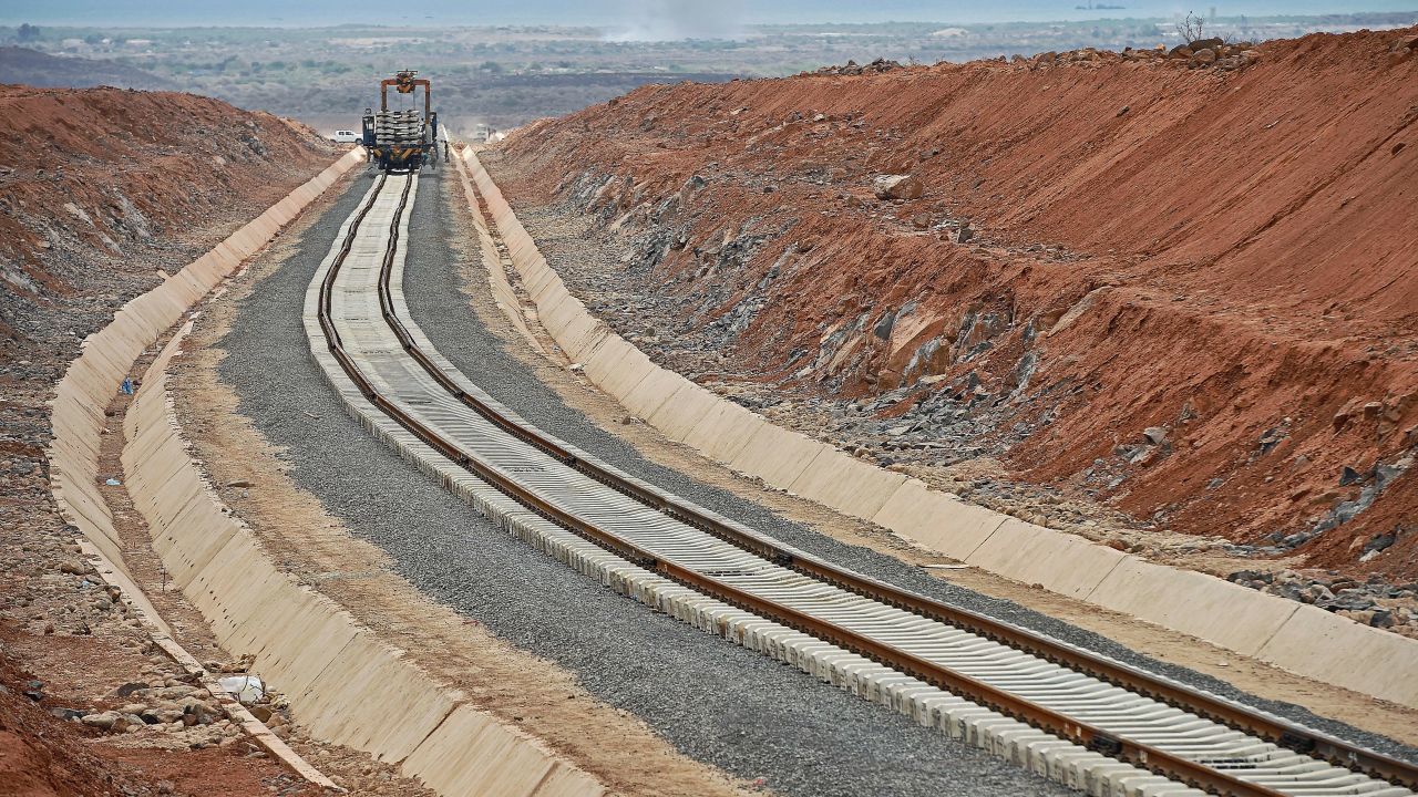 Picture taken on May 5, 2015, shows work in progress on the new railway tracks linking Djibouti with Addis Ababa. 