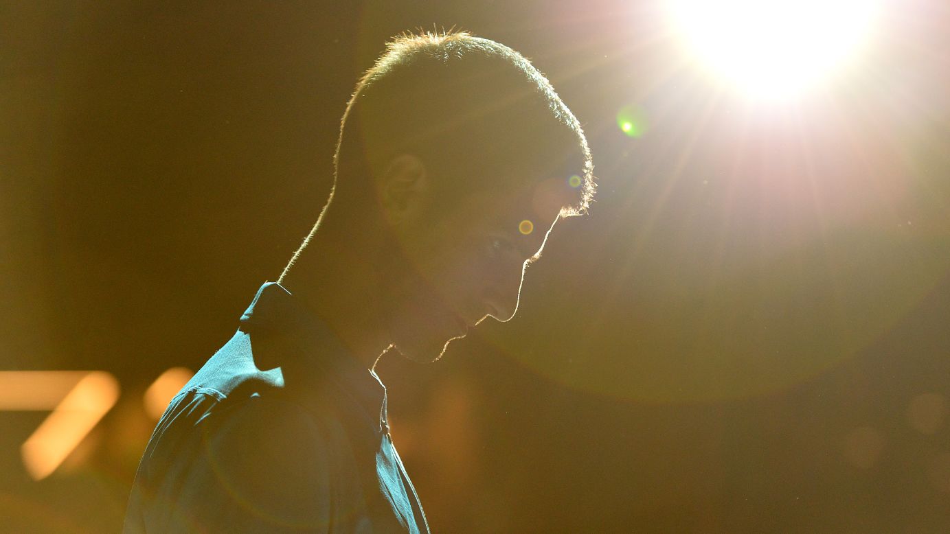 Novak Djokovic walks onto the court for his third-round match at the Paris Masters on Thursday, November 3.