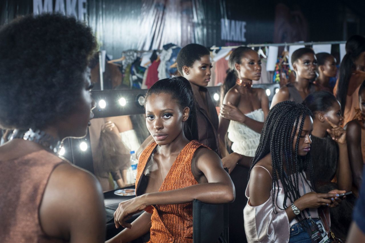 'About That Curvy Life' -- an empowerment platform dedicated to curvy women -- took to the runway at this year's Lagos Fashion & Design Week (LFDW) to showcase plus-size fashion.<br />Pictured: Models backstage at LFDW. Photo: Stefan Heunis/AFP/Getty Images.