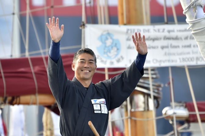 Japanese skipper Kojiro Shiraishi on his boat, Spirit of Yukoh.