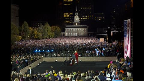 Clinton's rally in Philadelphia included appearances from President Barack Obama and first lady Michelle Obama.
