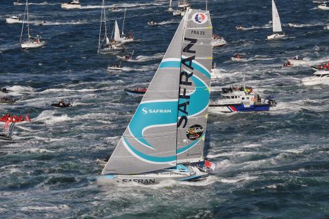 The sea whips up around Morgan Lagraviere's boat Safran. He was forced to abandon the race on November 24 due to boat damage, the third entrant to quit by that stage.