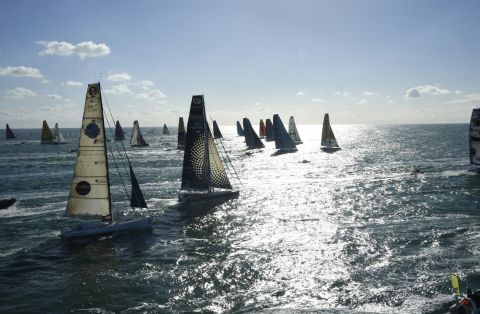 Competitors make their way out to sea at the start of the 2016-17 Vendée Globe from in Les Sables-d'Olonne.
