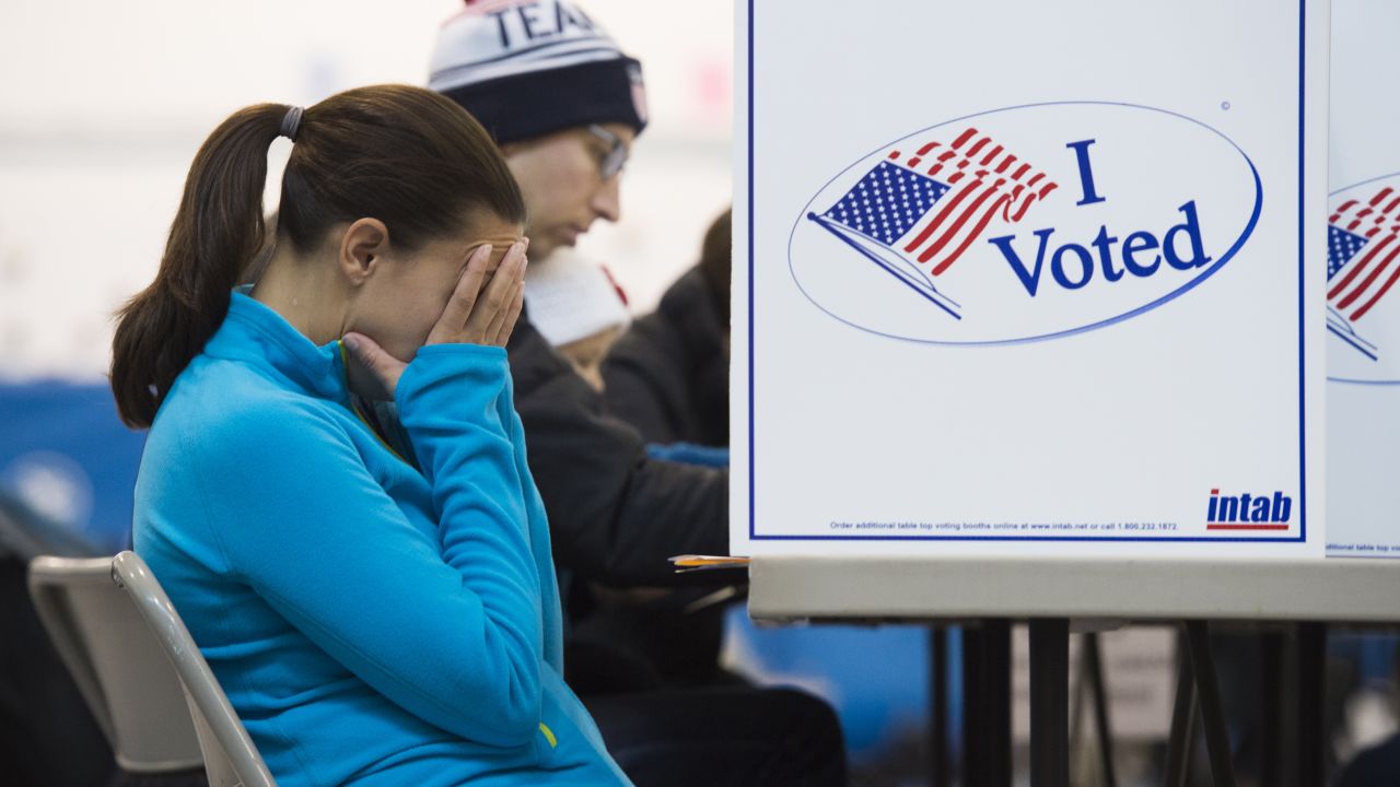 Voters fill out ballots at the Mount Vernon Center in Alexandria, Virginia.