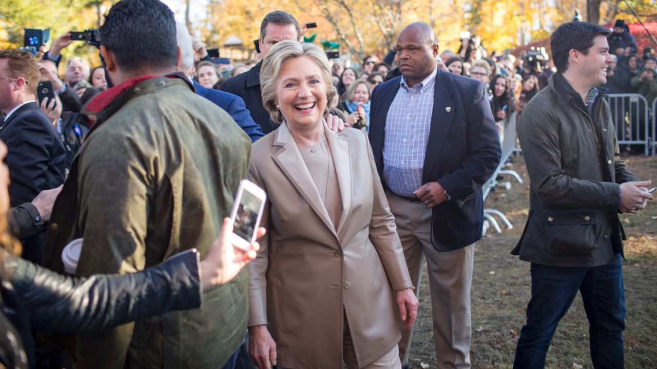 Democratic presidential nominee Hillary Clinton voted in Chappaqua, New York, on Election Day, Tuesday, November 8. Afterward, she and her husband, former U.S. President Bill Clinton, visited with locals outside the voting area.