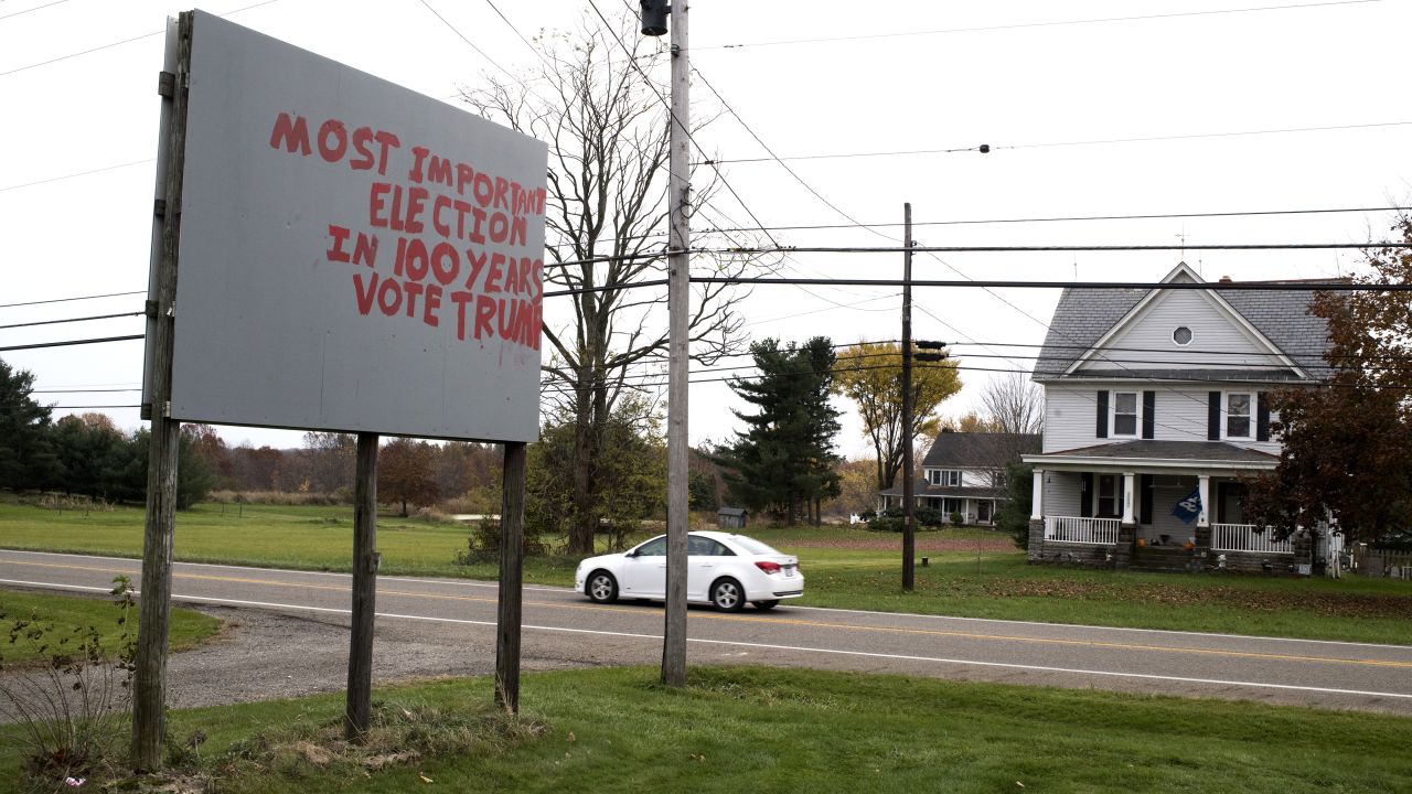 A hand-painted message appears on a billboard in Columbiana County, Ohio.