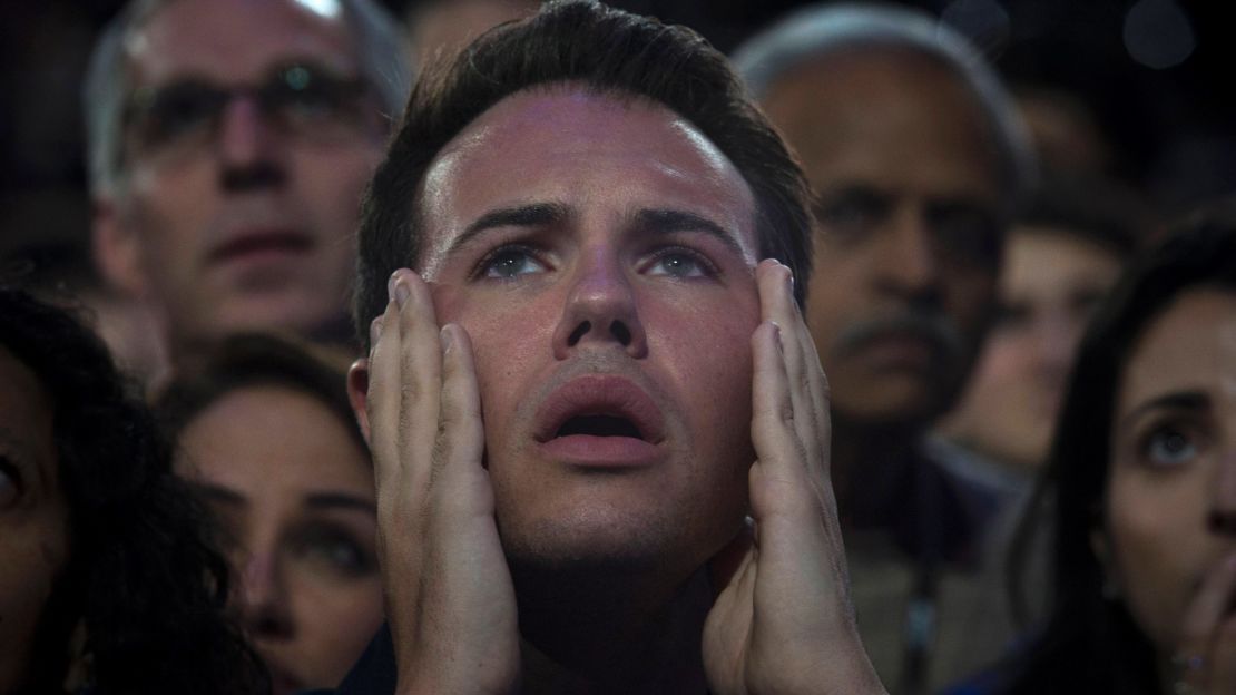 Clinton supporters watch incoming electoral projections