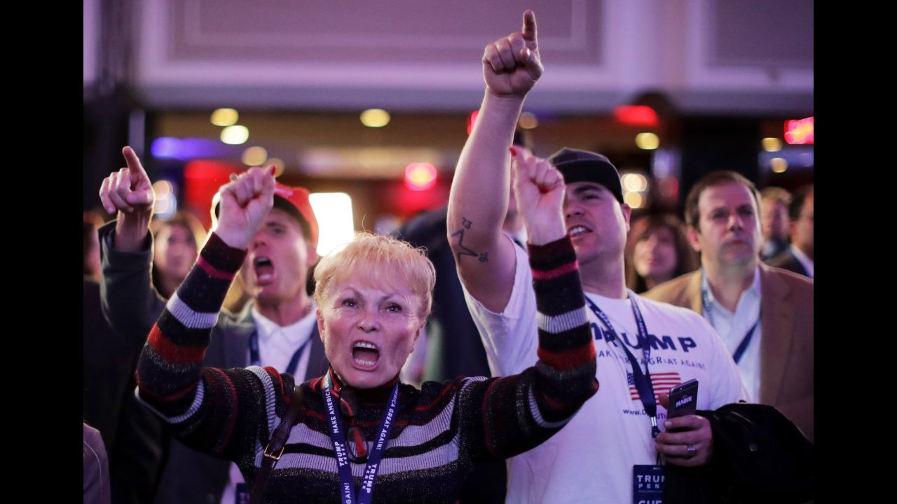 Trump supporters cheer during his election night event in New York.