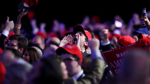 Trump supporters cheer during his election night event in New York.
