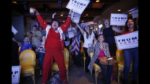 Republicans in Newport Beach, California, erupt in celebration as Trump's victory in Florida is announced.