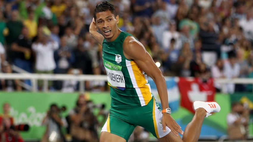 RIO DE JANEIRO, BRAZIL - AUGUST 14:  Wayde van Niekerk of South Africa reacts after winning the Men's 400 meter final on Day 9 of the Rio 2016 Olympic Games at the Olympic Stadium on August 14, 2016 in Rio de Janeiro, Brazil.  (Photo by Cameron Spencer/Getty Images)