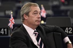 Former leader of the UK Independence Party (UKIP) Nigel Farage at a European Council meeting on October 20-21.