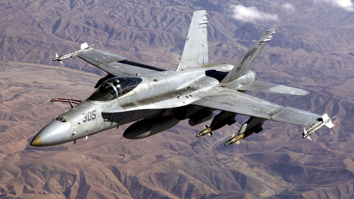 An FA-18 Hornet like this one crashed today in the Southern California desert on November, 9. The pilot ejected safely.   